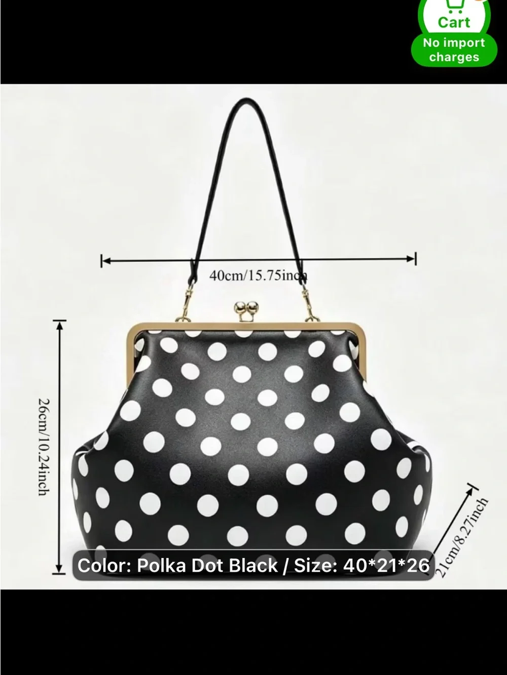Black and White Polka Dot Frame-Top Women's Handbag